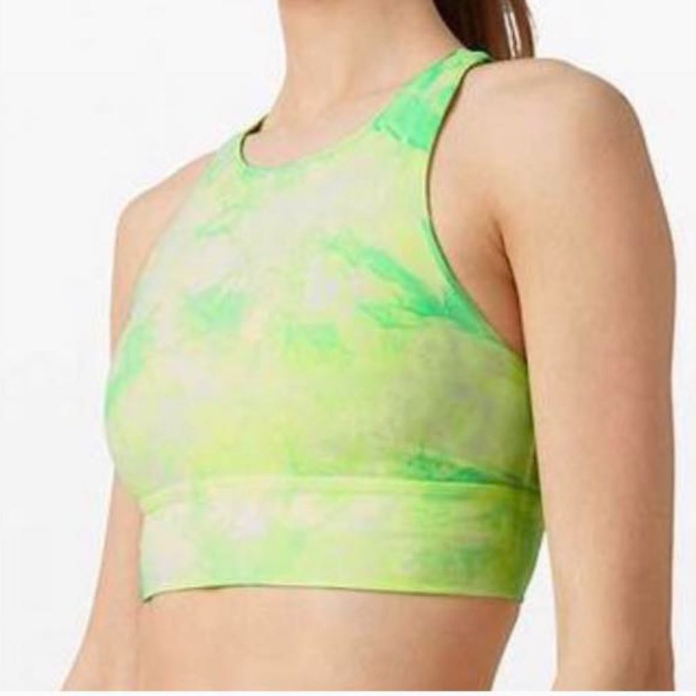Cute Lululemon Energy Bra High Neck Shibori Tie Dye Lime Green & Yellow